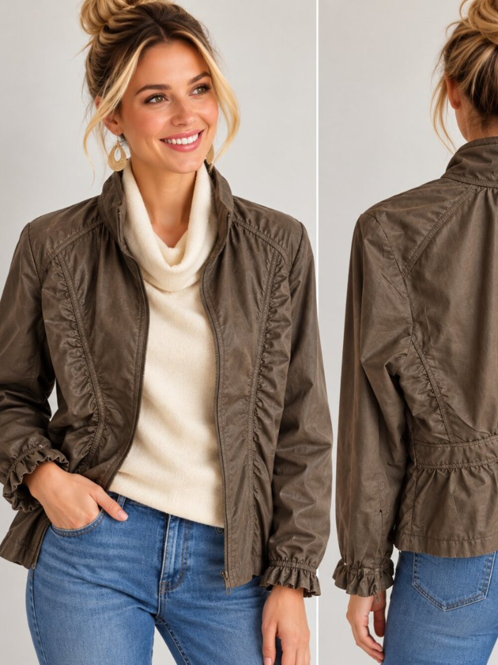 Cotton Robert Kitchen Lightweight Ruched Zip Jacket